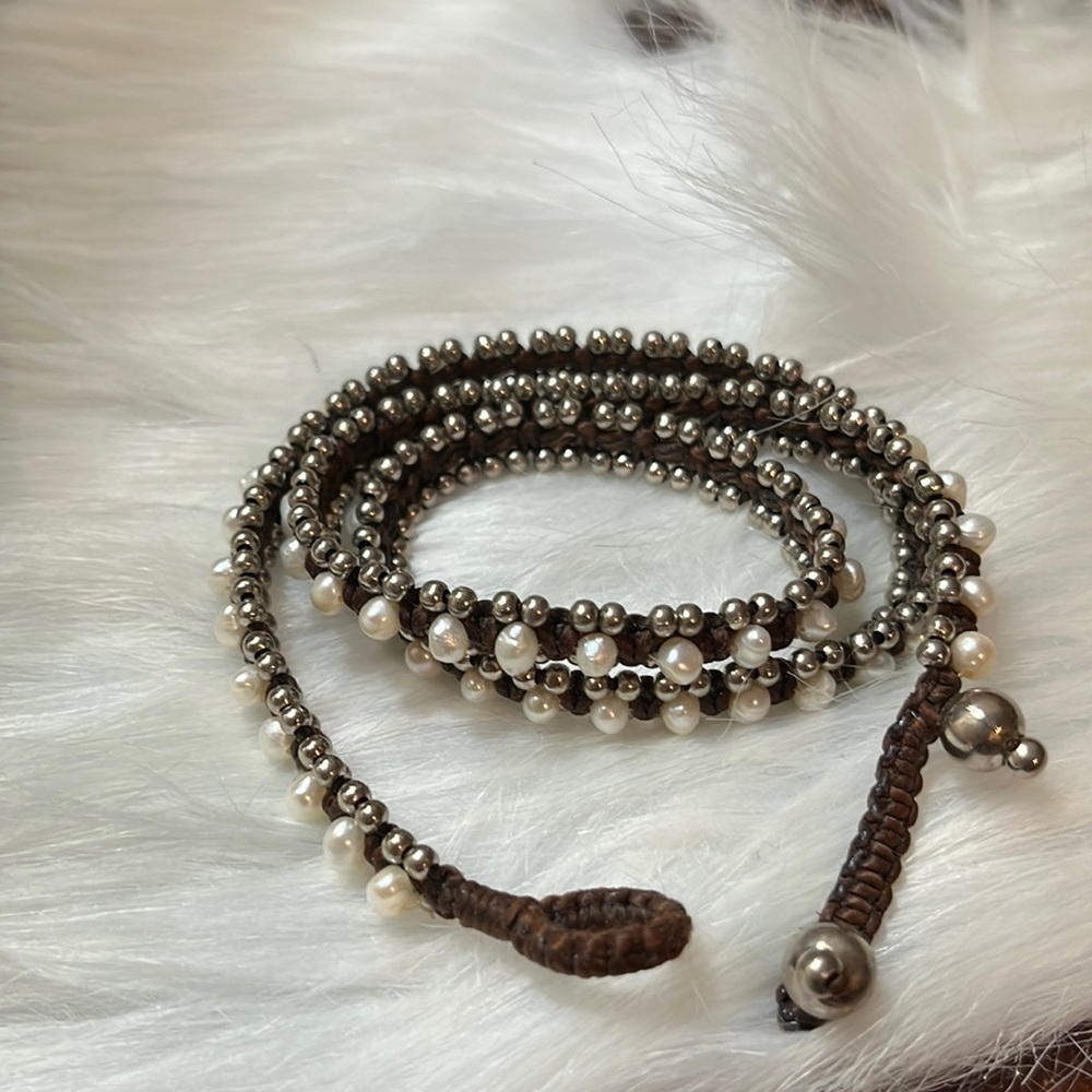Pearl with silver wrap bracelet